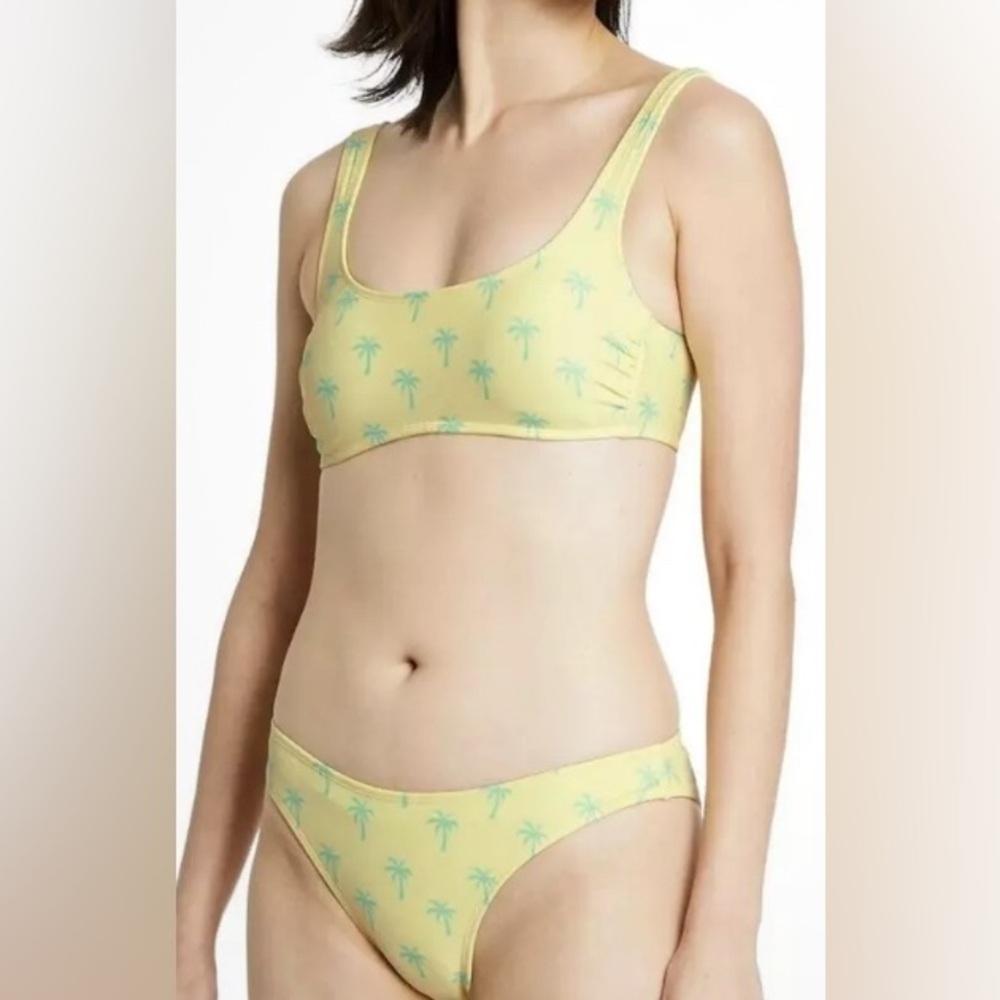 Stoney Clover Lane Lime Green Palm Tree Bikini Top + Scoop Bottom #4812; Size M